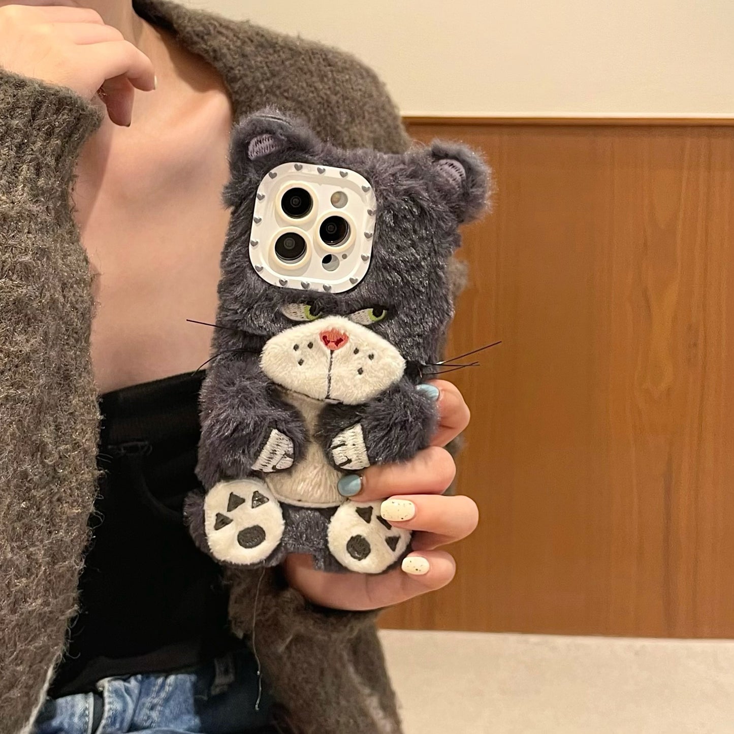 Plush Cute Staring Cat Phone Case