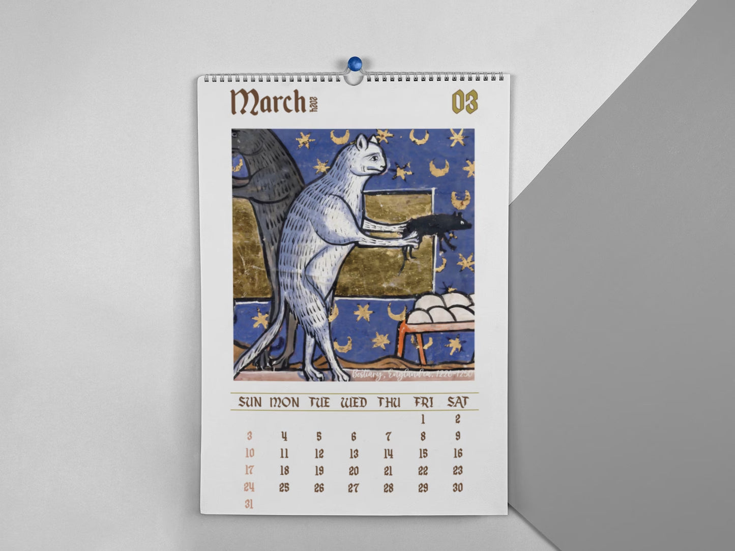 Funny Medieval Cat Paintings Wall Calendar