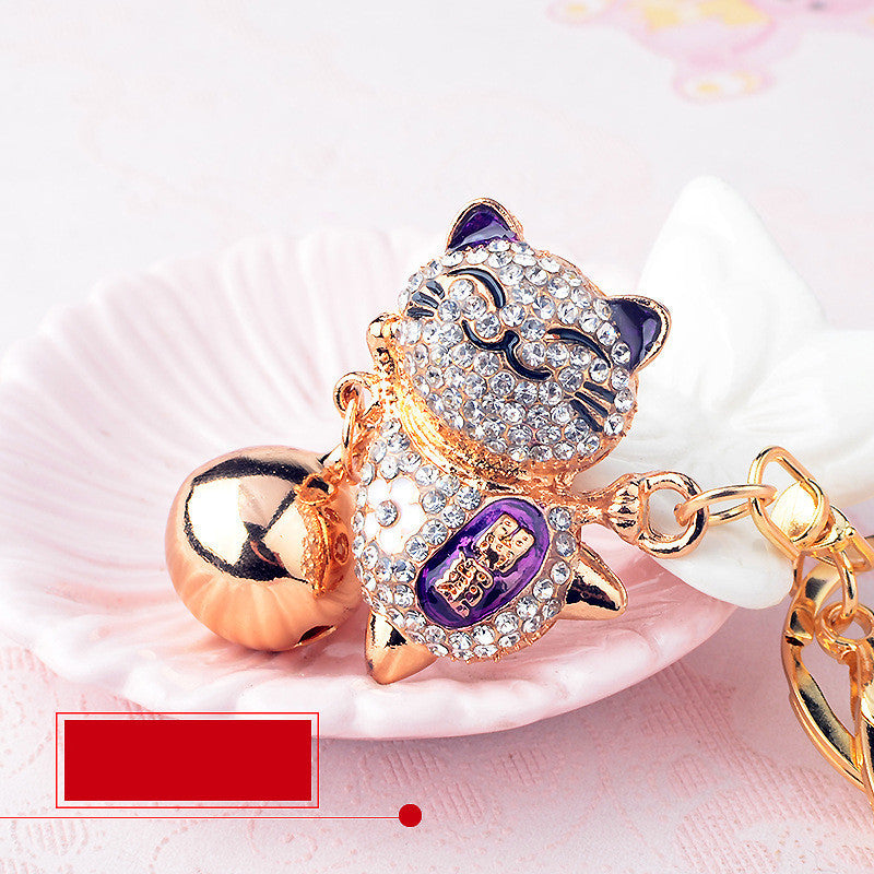 Diamond-studded Creative Bell Lucky Cat Keychain Pendant