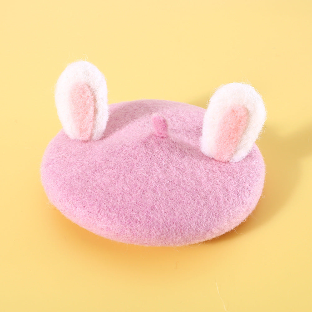 Pet Cat Small And Medium Size Felt Rabbit Ears Beret Rabbit Headwear Warm Hat