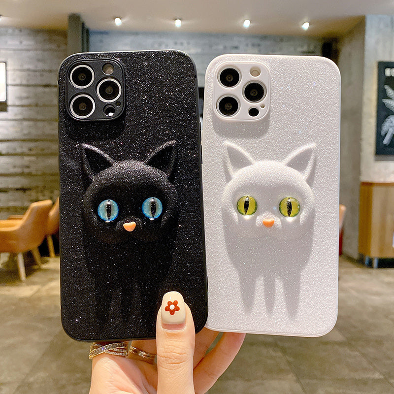 Glitter Three-dimensional Cat Phone Case Simple And Anti-fall All-inclusive