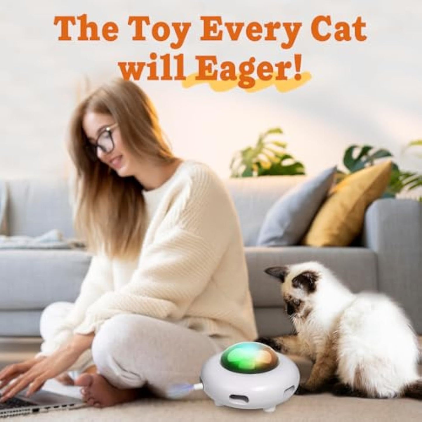 Interactive Cat Toys For Indoor Cats Automatic Kitten Toys Moving Feather Kicker Exercise Hair Removal Toy USB Rechargeable