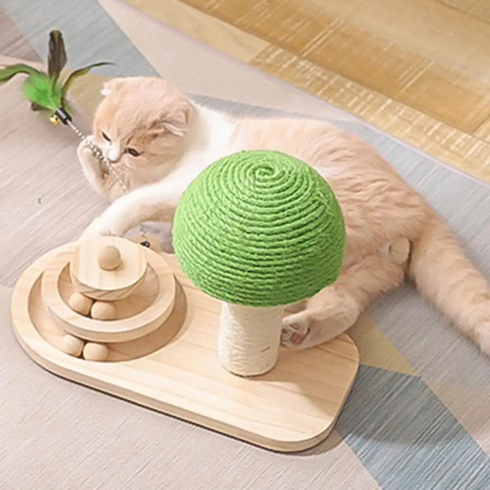 Cat Toys Scratching Post Mushroom Sisal Rope Scratcher Tree Tower Wood Turntable Ball Kitten Climbing Frame  Supplies