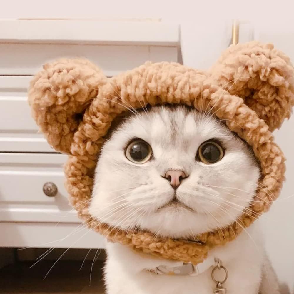 Cute Cat Costume Bear Hat For Cat Warm Soft Small Pet Headwear