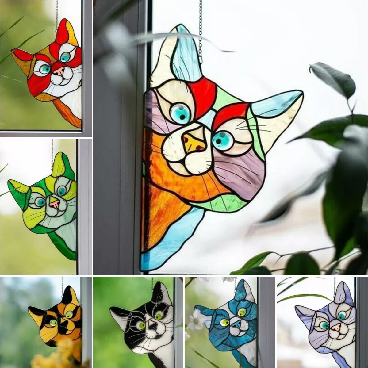 Stained Glass Cat Window Hanger Decoration