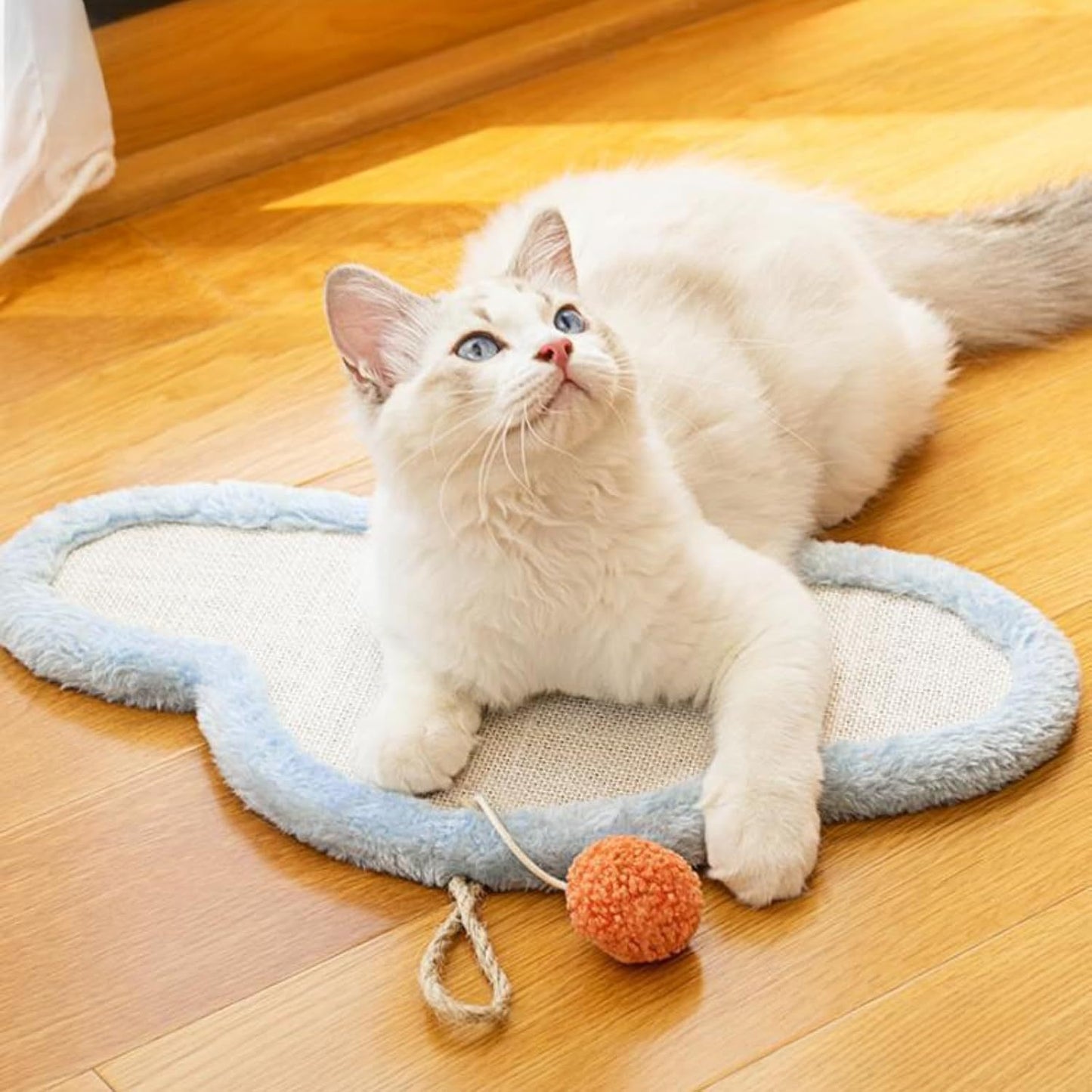 Cute Cat Scratching Mat Wall Mounted Natural Sisal Cat Scratch Pad Cartoon Design Durable Furniture Protector For Indoor Cats