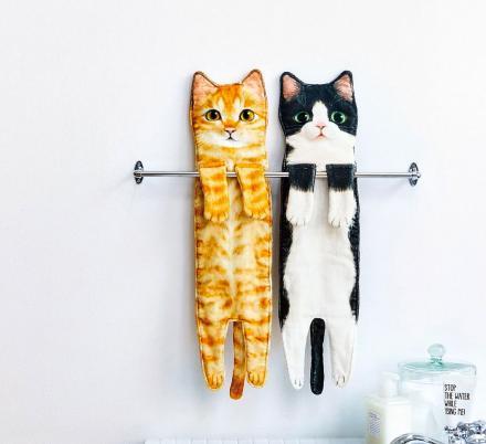 Cat Hand Towels Long Cat Shape Wipe Handkerchiefs Bath Towels For Bathroom Kitchen