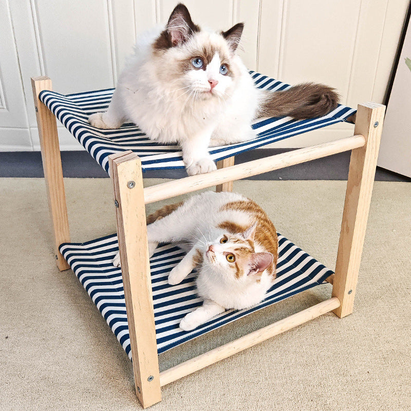 Pet Camp Bed Solid Wood Double Layer Cat Hammock Upper And Lower Bunk Removable And Washable