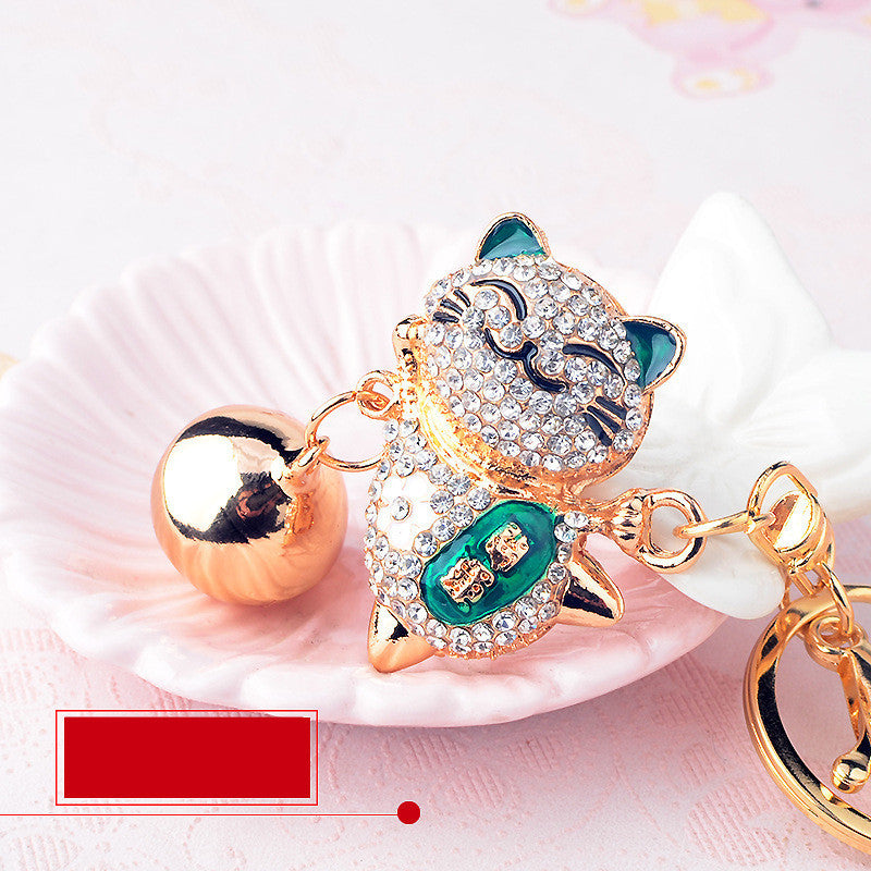 Diamond-studded Creative Bell Lucky Cat Keychain Pendant