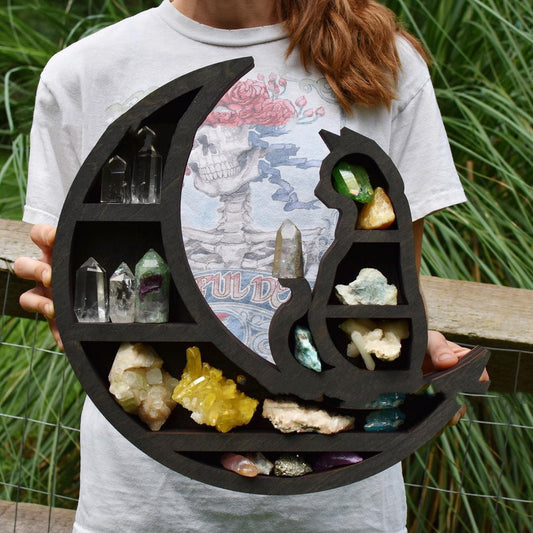 Cat On Moon Crystal Wooden Shelf