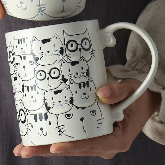 Ceramic Underglaze Hand Painted Cute Cat Mug