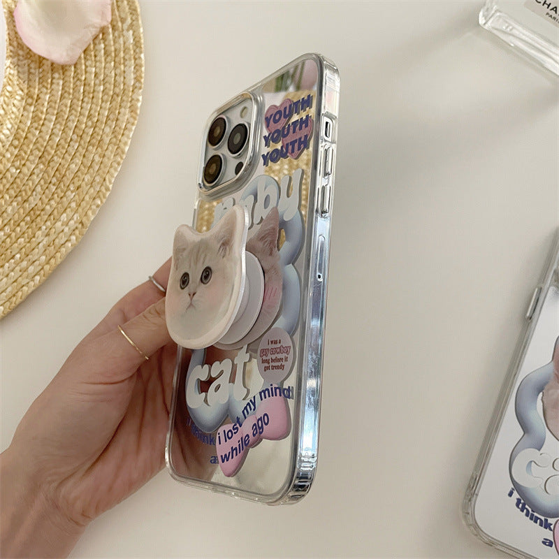 Cute Cat Bracket Mirror Phone Case Applicable