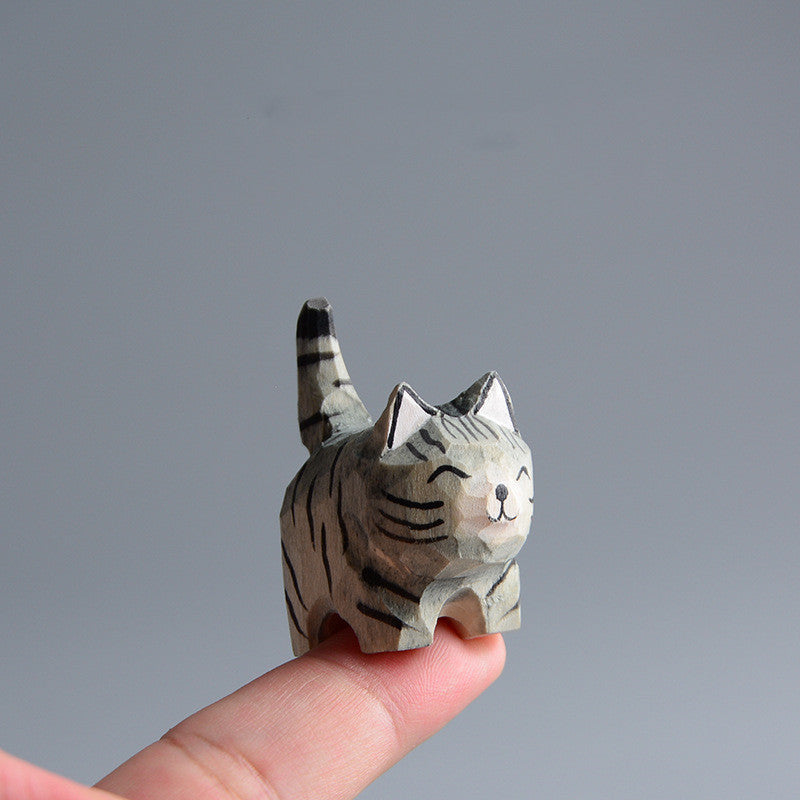 Creative Wooden Cat Trinkets Crafts Handmade Wood Carving