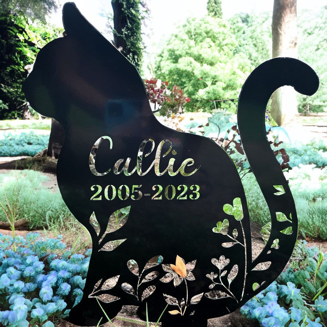 Metal Cat Memorial Tombstone Cat Silhouette Decoration