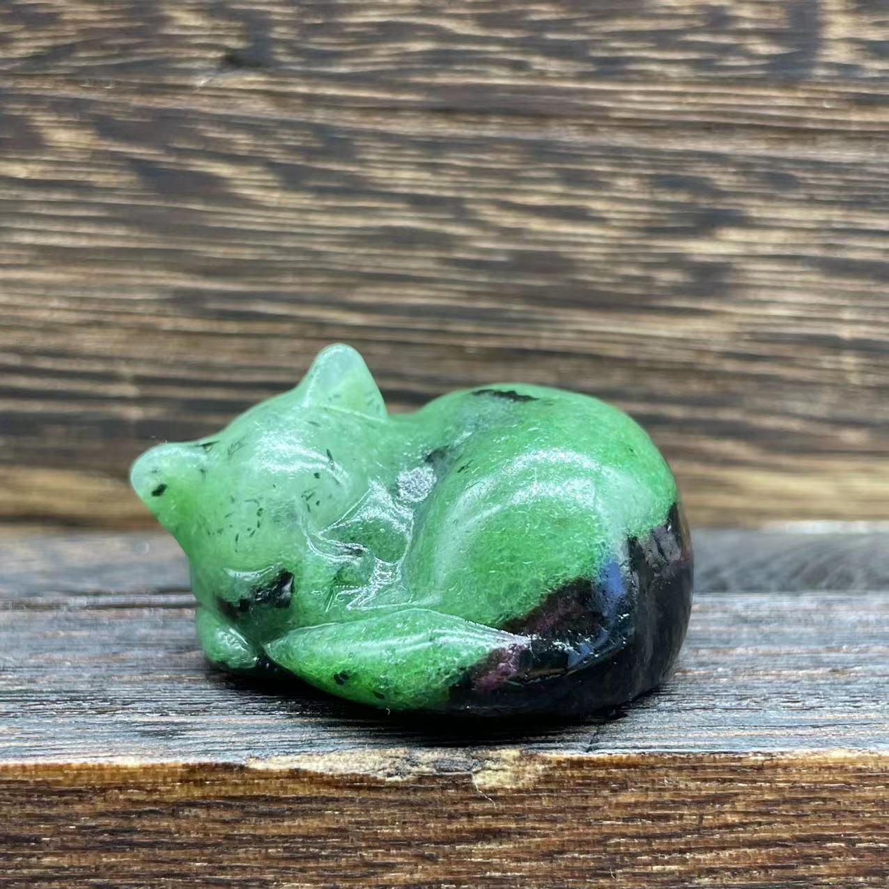 Half Gemstone Carved Sleeping Cat