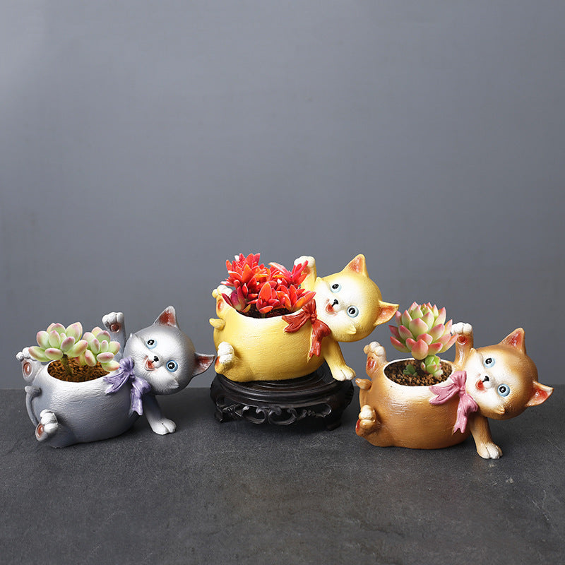 Cartoon Animal Resin Cat Flowerpot Desktop Basin