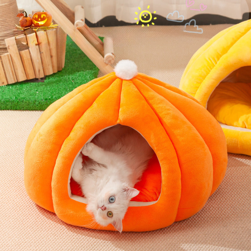 Cat Litter Winter Warm Closed Cat Litter Cute Pumpkin Kennel High Elastic PP Cotton Pet Cat Supplies