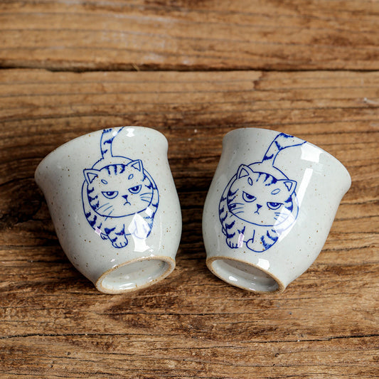 Jingdezhen Blue And White Cute Cat Tea Cup