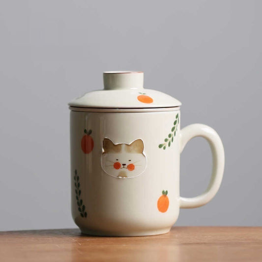 Hand Painted Cat Tea Water Separation Ceramic Cup