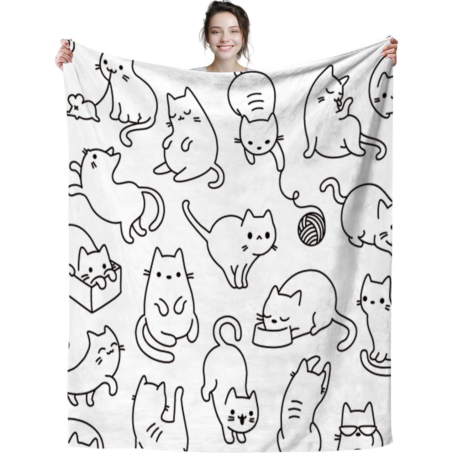 Cute Cat Digital Printing Flannel Blanket