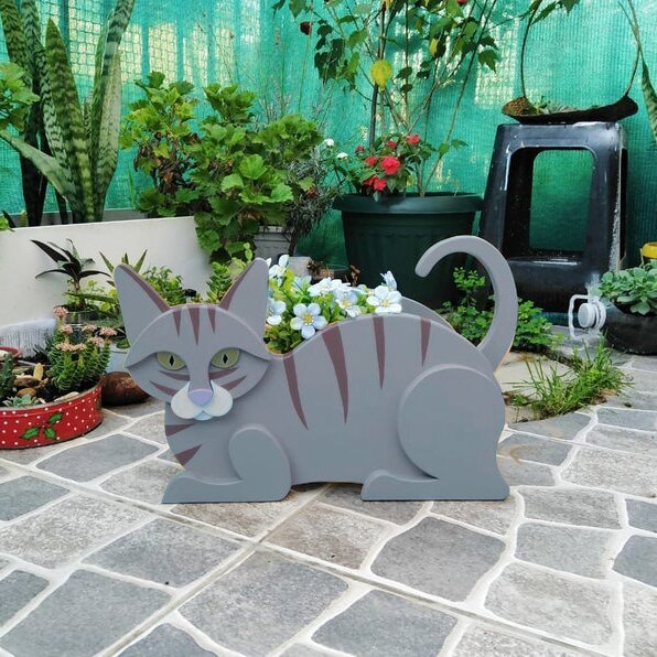 Garden Art Craft Decoration Animal Cat Flowerpot