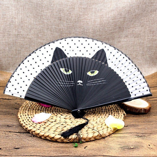 Female Japanese Craft Cat Fan Silk