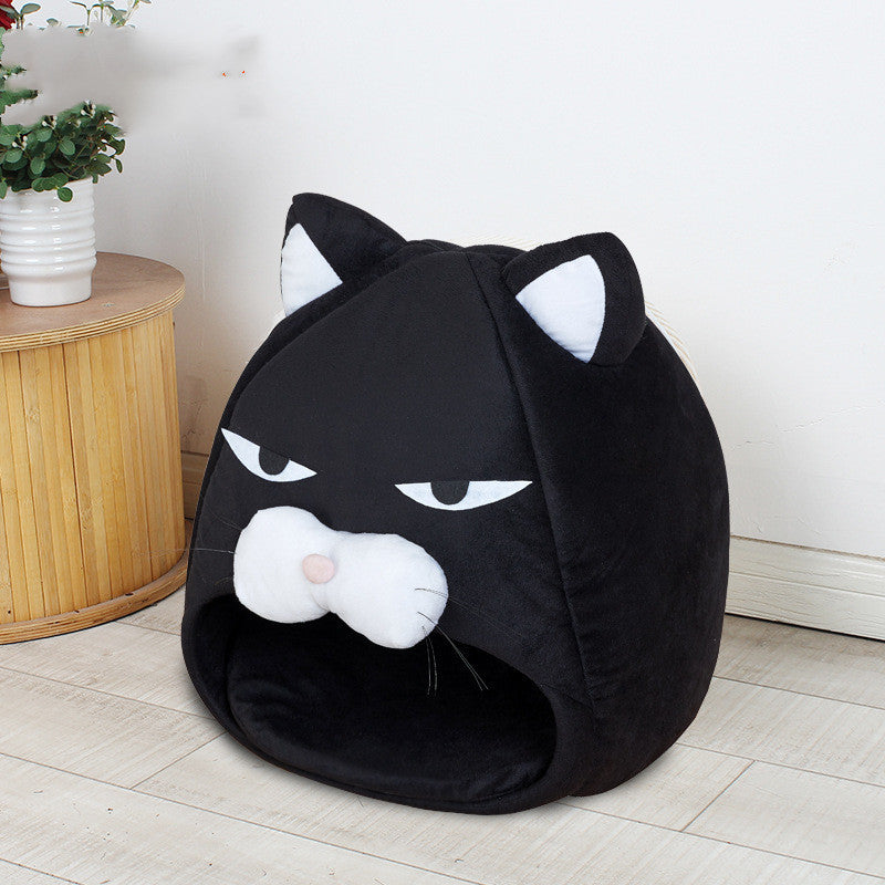 Cartoon Cat Bed Fleece Lovely Pet House For Puppy Cat Warm