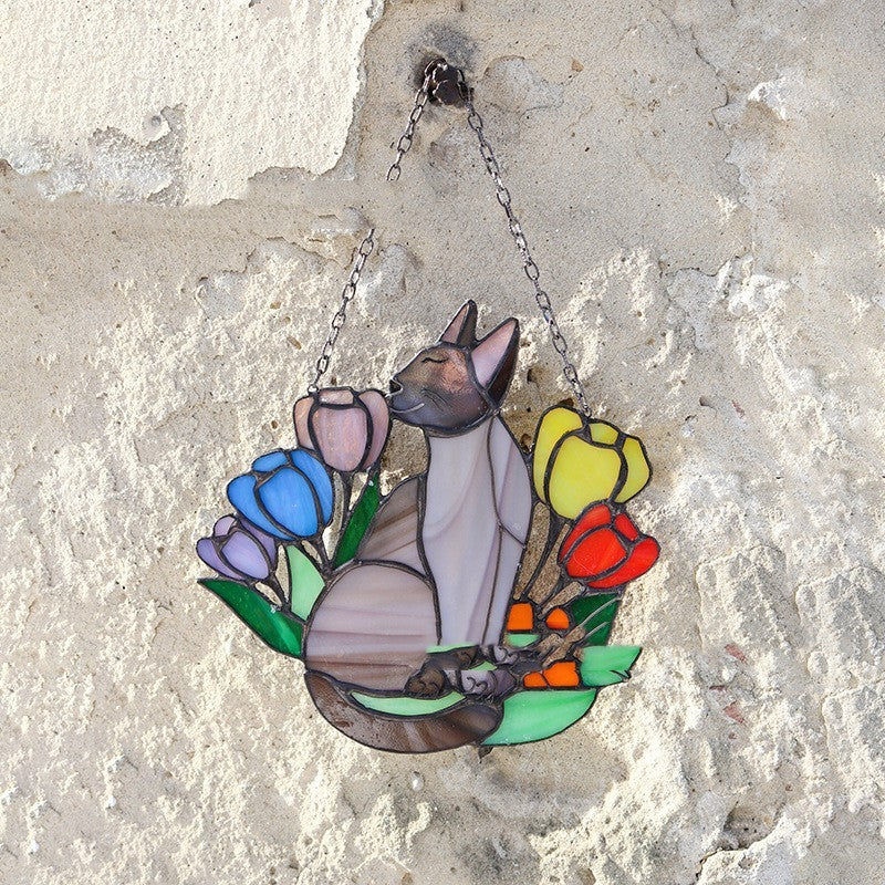 Suncatcher Cat In Flowers Window Hangins