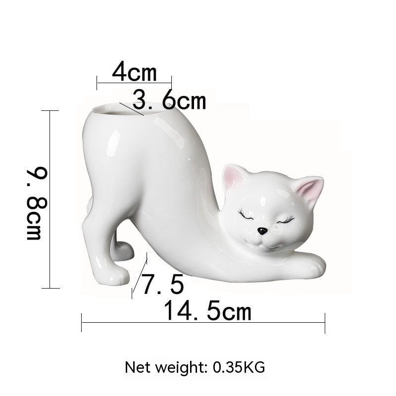 Creative Cute Cat Tail Column Flowerpot Ceramic