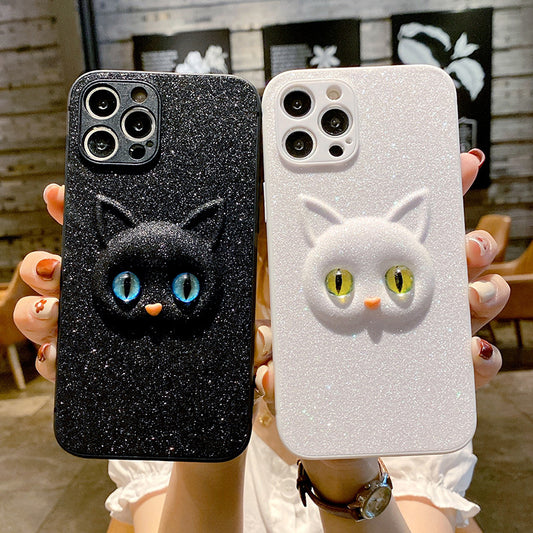 Glitter Three-dimensional Cat Phone Case Simple And Anti-fall All-inclusive