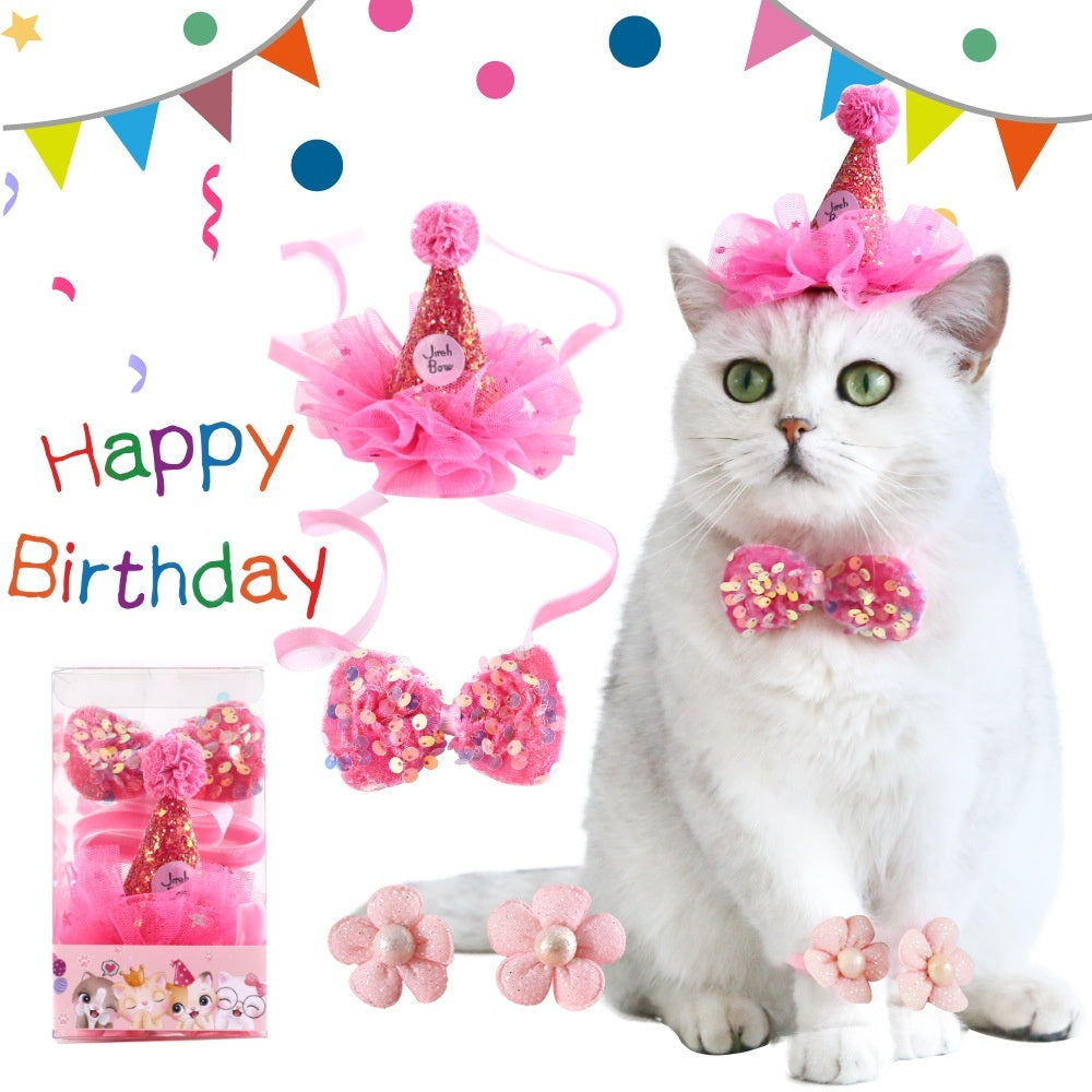 Cat Birthday Hat Bow Tie Flower Party Suit