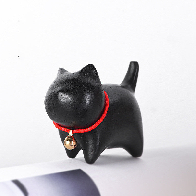 Ebony Carved Cat Small Bell Creative Ornaments