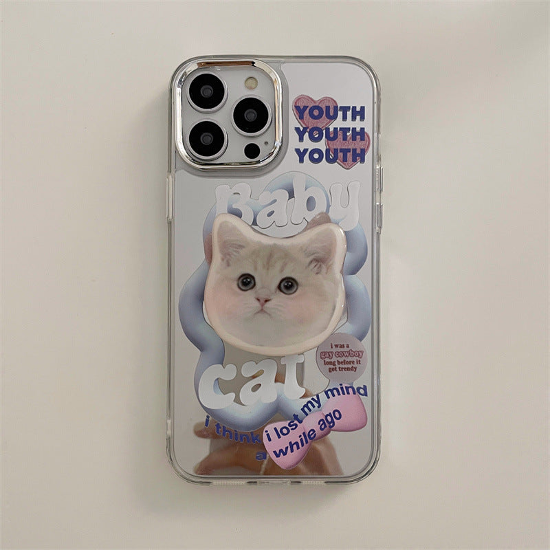 Cute Cat Bracket Mirror Phone Case Applicable