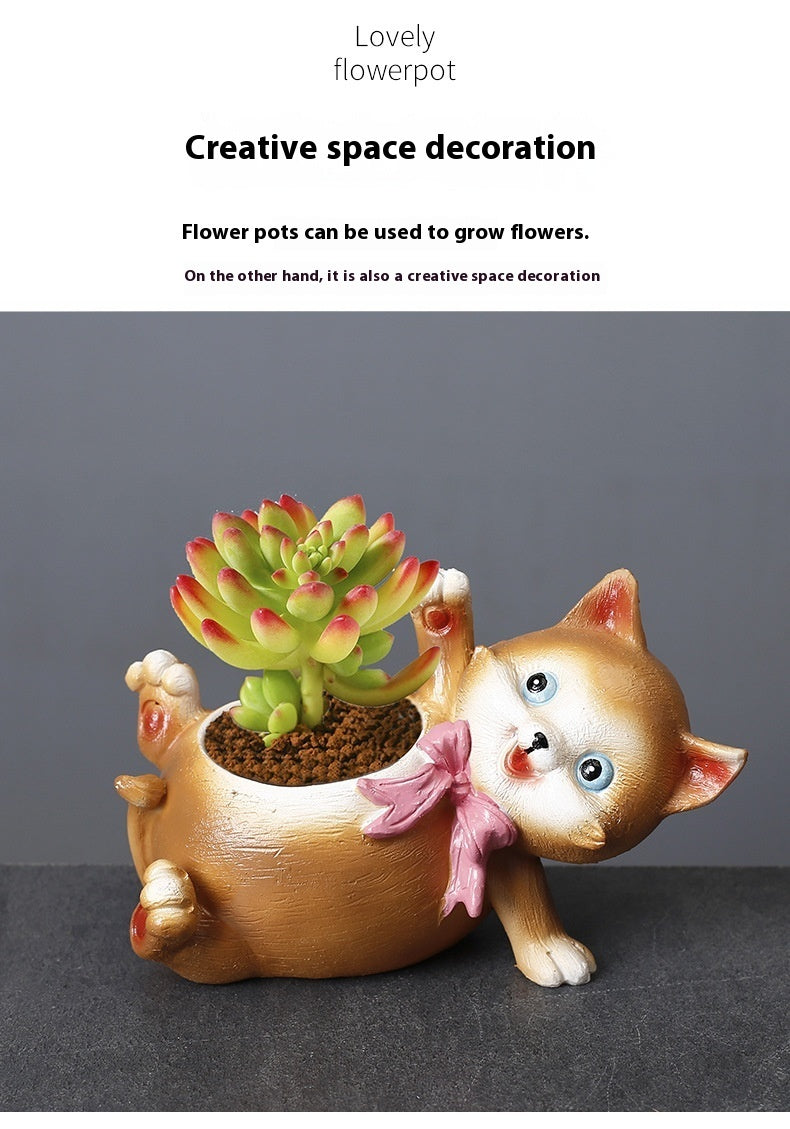 Cartoon Animal Resin Cat Flowerpot Desktop Basin