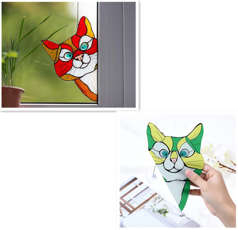 Stained Glass Cat Window Hanger Decoration